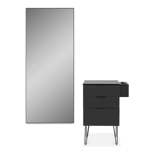 Nexus Styling Station in Matte Black with Black Hardware and Black LED Mirror