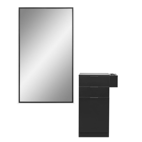 Axiom Styling Station in Matte Black with Black Hardware and Black Rectangle Mirror