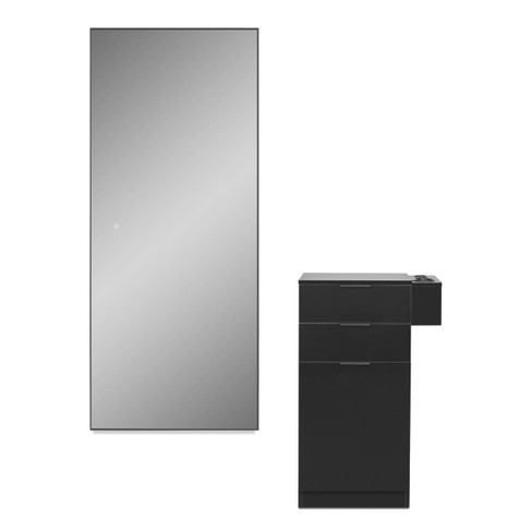 Axiom Styling Station in Matte Black with Black Hardware and Black LED Mirror