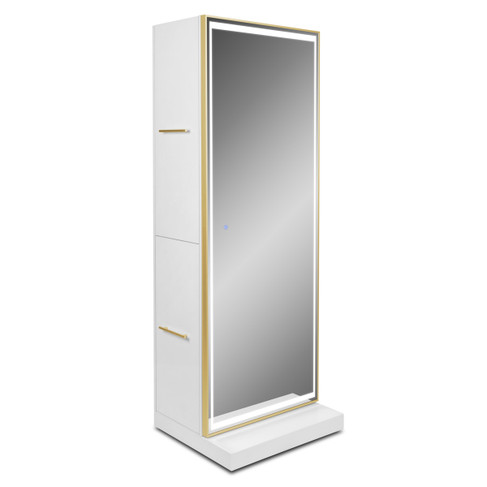 Kamino Single Sided LED Styling Station in Black With Stainless Mirror and Handles