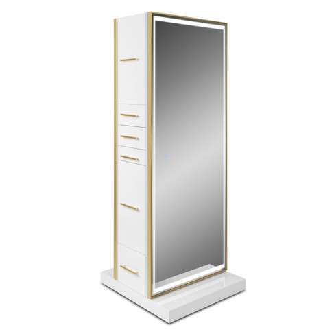 Kamino Double Sided LED Styling Station in White With Stainless Mirror and Handles
