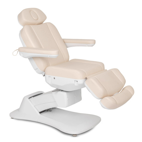 Sterling Electric Facial Bed shown from three-quarter view to the right with back and legs partially raised