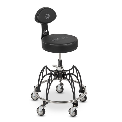 Dracula-Vlad Rolling Stool with Backrest in black shown from three-quarter view to the right
