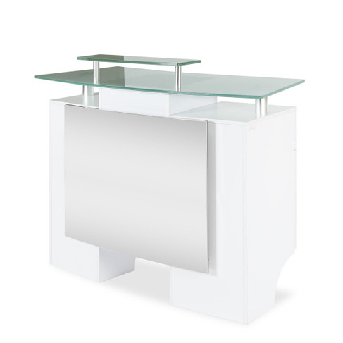 J&A Glass Top Reception Desk in White