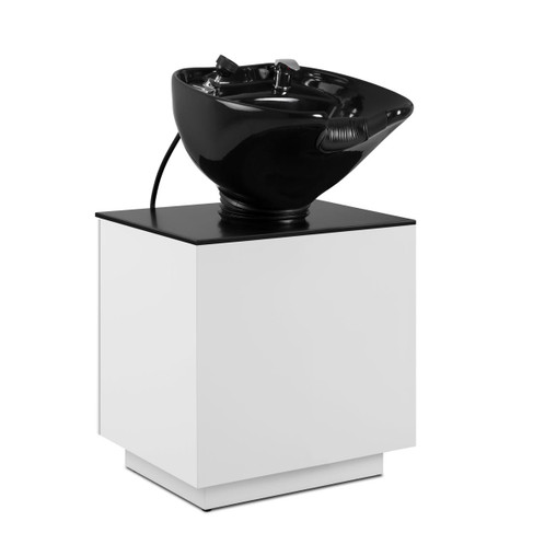 Monterey Shampoo Cabinet with Black Bowl in Matte White with Black Corian Top and Black Accents
