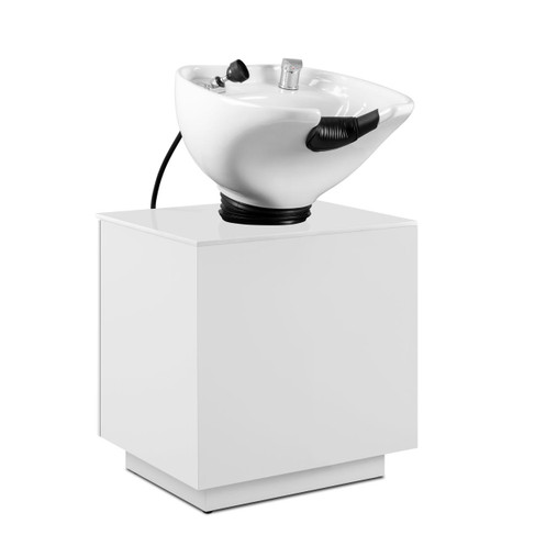 Monterey Shampoo Cabinet with White Bowl in Matte White with White Corian Top and Black Accents