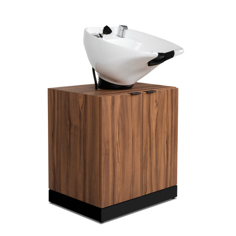 Nantucket Barber Sink with White Bowl in Oiled Walnut and Black/Black Accents