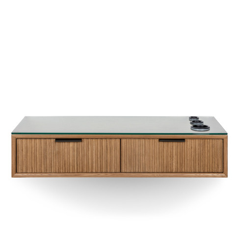 Arden Wall-hung Floating Shelf Styling Station in Antique Umber with Gold Handle shown from the front