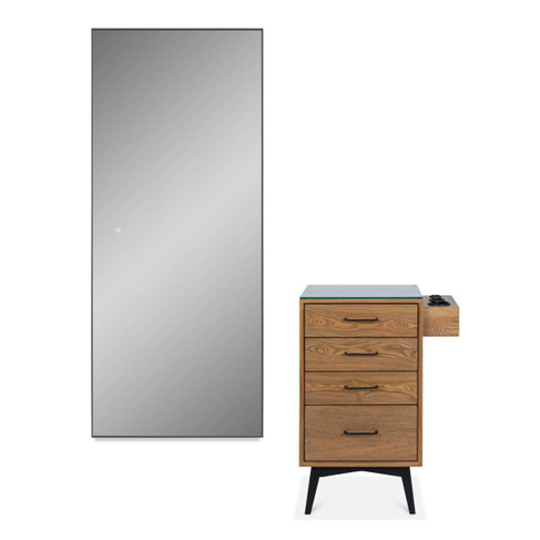Larsen Styling Station in Light Walnut with Black Hardware and Black LED Mirror