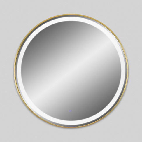 Elara LED Frontlit 36” Round Mirror with Gold Frame - MM-36-G-FRONT - shown lit from the front