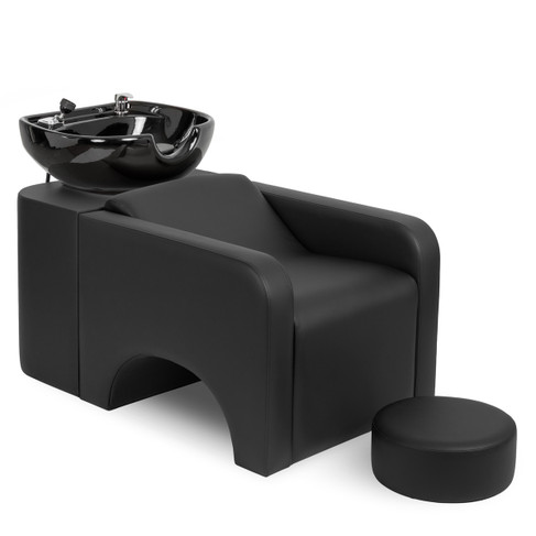 Evara Shampoo System in Black with Black Bowl shown from three-quarter angle to the right