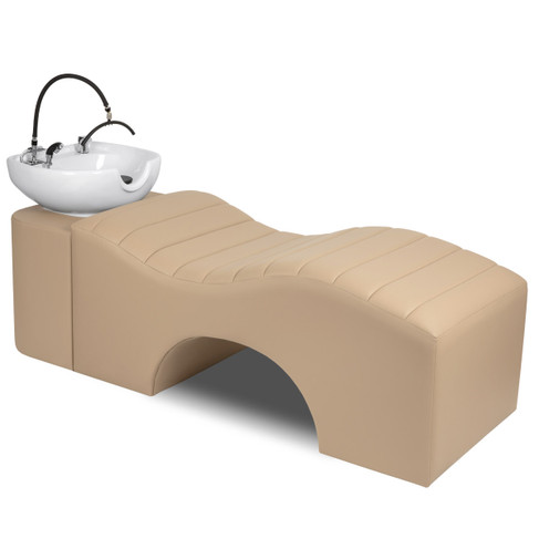 Seraya Head Spa System in Light Cashmere with White Bowl shown from three-quarter angle to the right