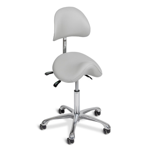 Lawton Spa Technician Saddle Stool in Gray shown from three-quarter view from the front