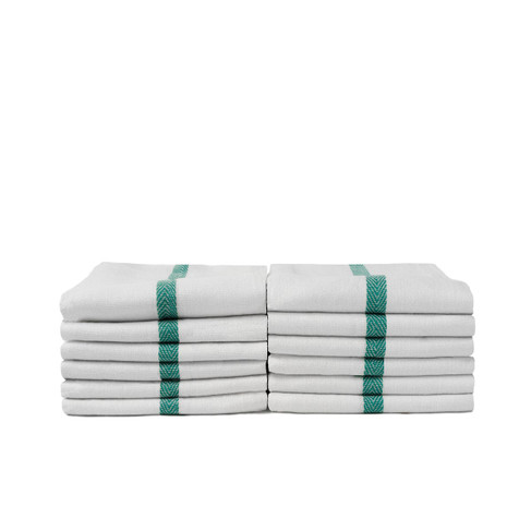 Partex Bleach Guard Barber Towels in White with Green Stripe 12 Pack