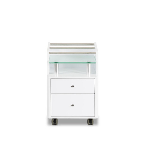 J&A Glass Top Pedicure Cart in White
