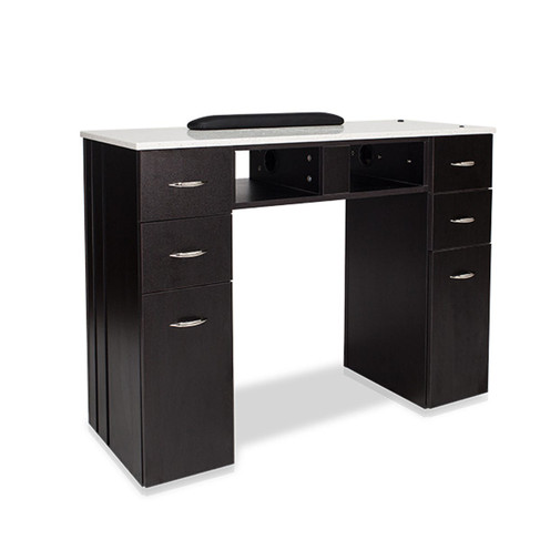 J&A White Granite Top Manicure Table in Walnut