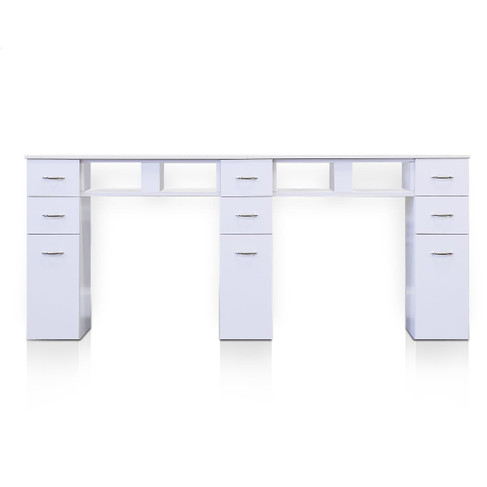 J&A Double White Granite Top Manicure Table in White